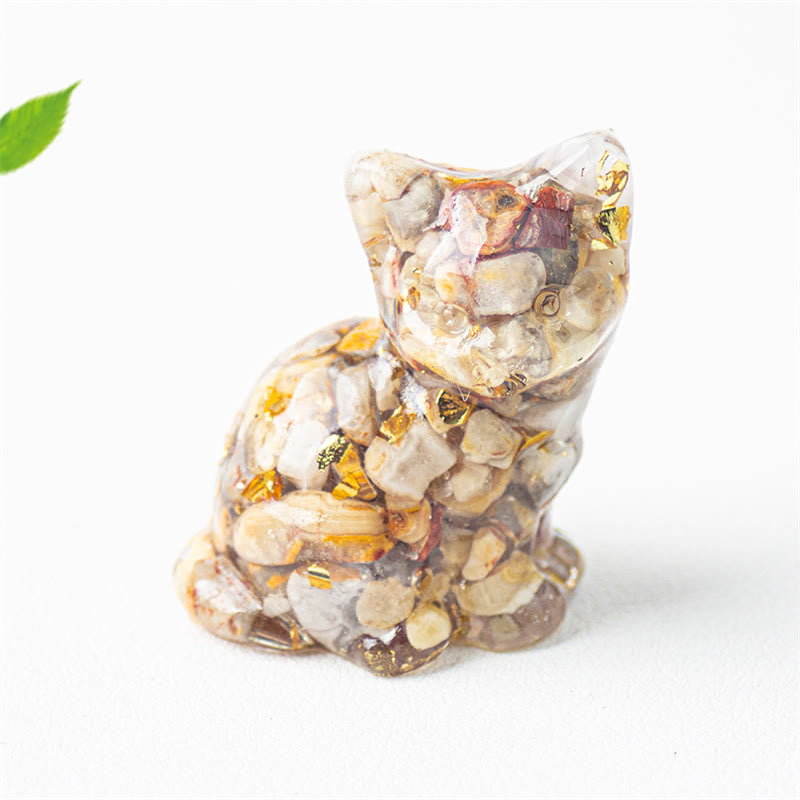 Nimara Ritual Sitting Cat Resin Gravel Pink Crystal Citrine White Crystal Lapis Lazuli Soothing Desktop Decoration
