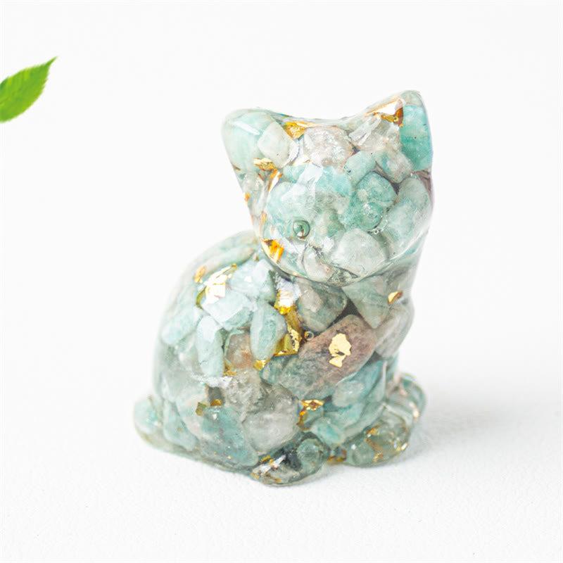 Nimara Ritual Sitting Cat Resin Gravel Pink Crystal Citrine White Crystal Lapis Lazuli Soothing Desktop Decoration