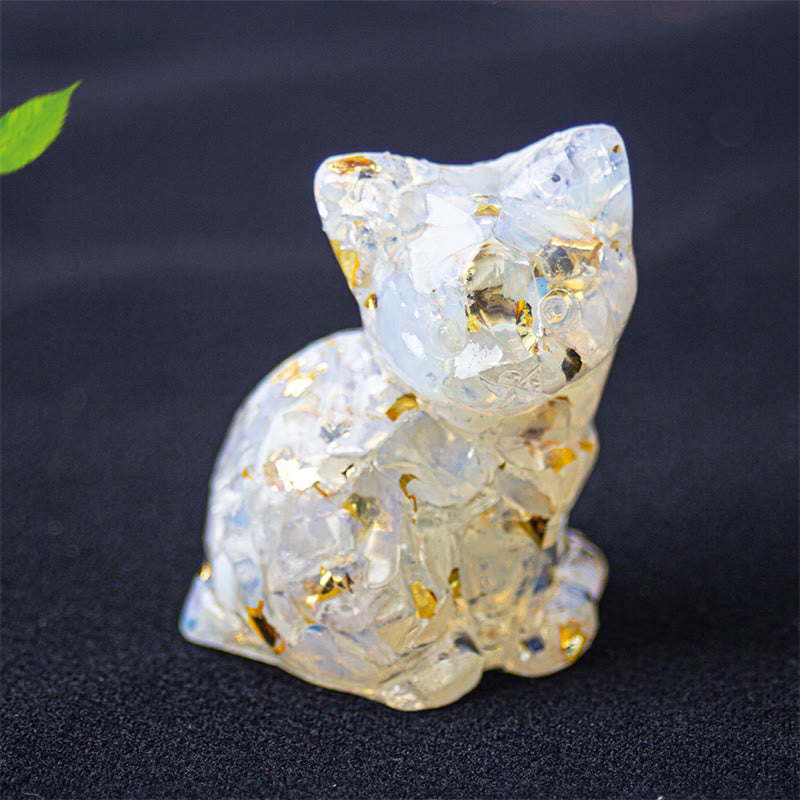 Nimara Ritual Sitting Cat Resin Gravel Pink Crystal Citrine White Crystal Lapis Lazuli Soothing Desktop Decoration