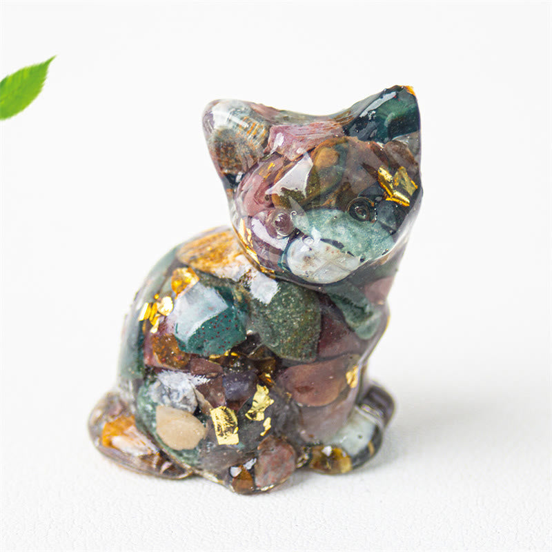 Nimara Ritual Sitting Cat Resin Gravel Pink Crystal Citrine White Crystal Lapis Lazuli Soothing Desktop Decoration