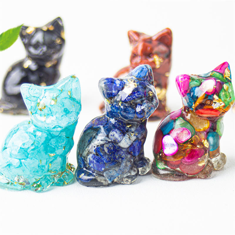 Nimara Ritual Sitting Cat Resin Gravel Pink Crystal Citrine White Crystal Lapis Lazuli Soothing Desktop Decoration