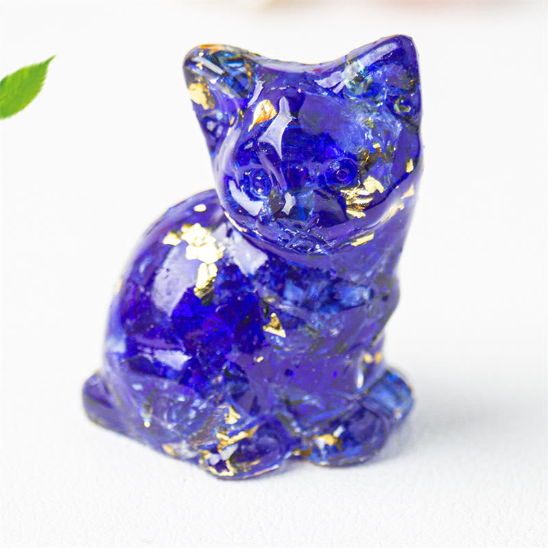 Nimara Ritual Sitting Cat Resin Gravel Pink Crystal Citrine White Crystal Lapis Lazuli Soothing Desktop Decoration