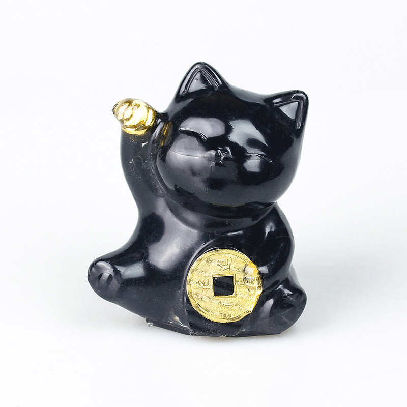 Nimara Ritual Lucky Cat Copper Coin Turquoise Labradorite Pink Crystal Amethyst Strength Home Decoration
