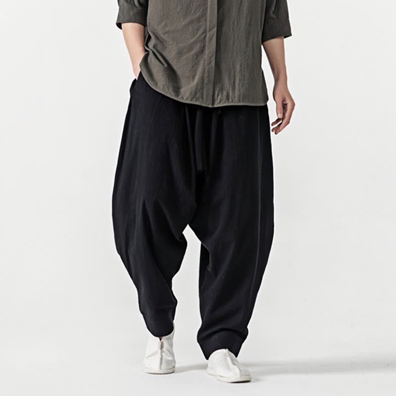 Nimara Ritual Solid Color Drawstring Men's Harem Pants With PocketsAnkle-Length (9 Length)