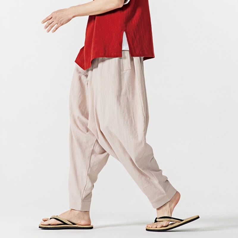 Nimara Ritual Solid Color Drawstring Men's Harem Pants With PocketsAnkle-Length (9 Length)