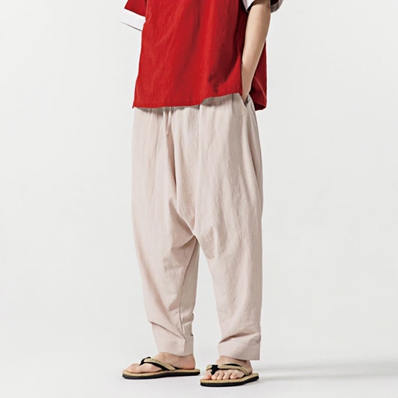 Nimara Ritual Solid Color Drawstring Men's Harem Pants With PocketsAnkle-Length (9 Length)