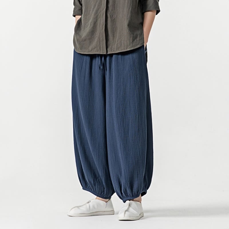 Nimara Ritual Soft Solid Color Drawstring Cotton Men's Pants With Pockets