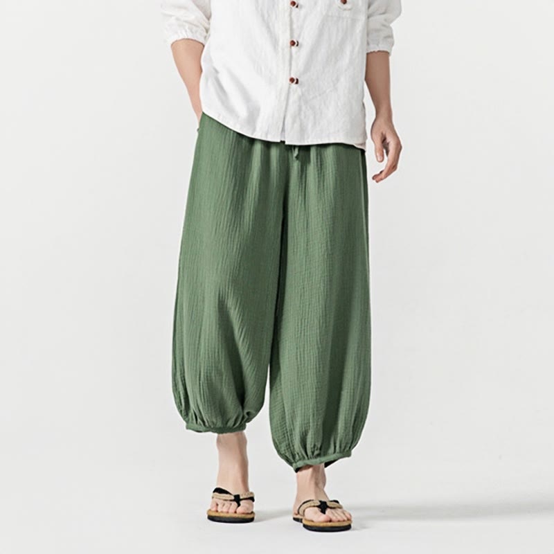 Nimara Ritual Soft Solid Color Drawstring Cotton Men's Pants With Pockets