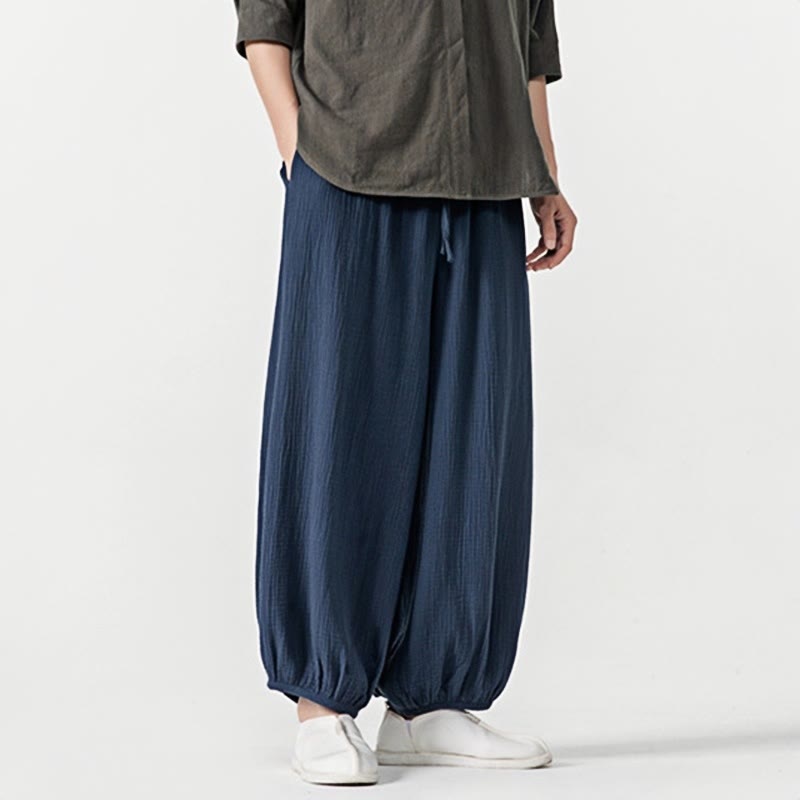 Nimara Ritual Soft Solid Color Drawstring Cotton Men's Pants With Pockets