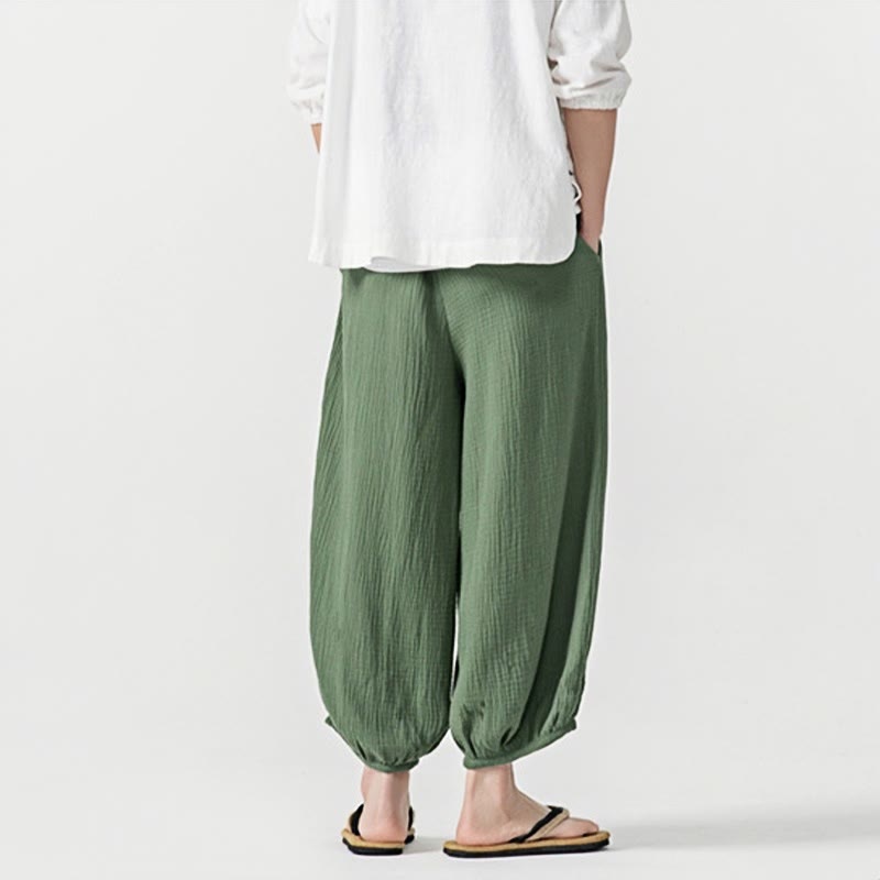 Nimara Ritual Soft Solid Color Drawstring Cotton Men's Pants With Pockets