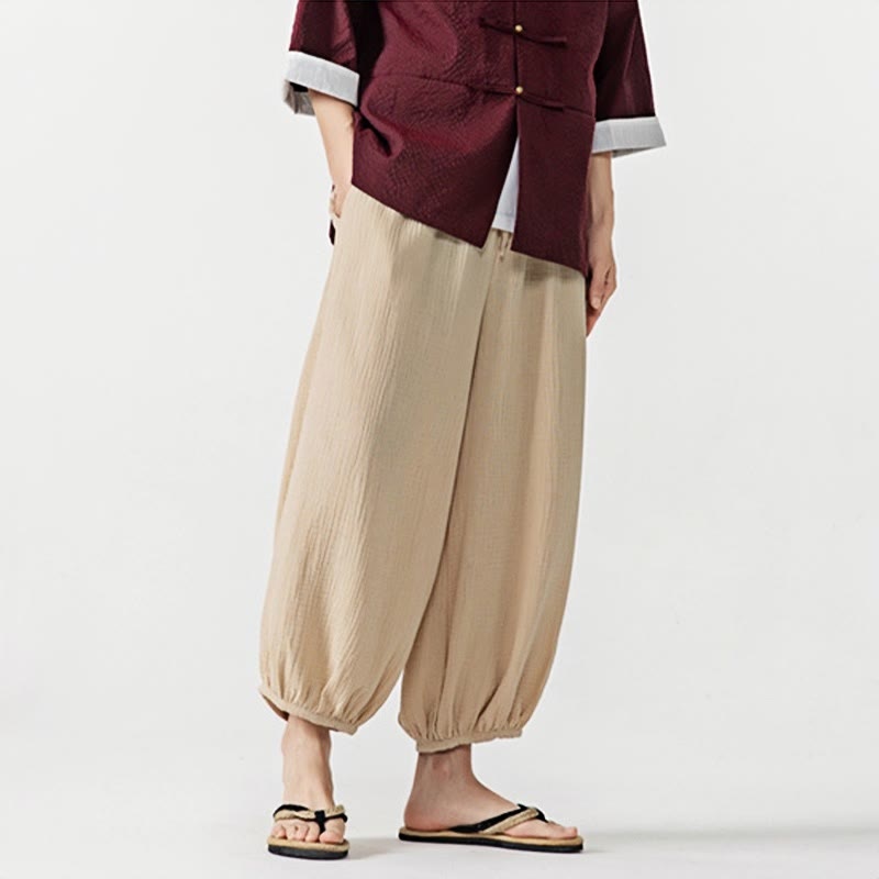 Nimara Ritual Soft Solid Color Drawstring Cotton Men's Pants With Pockets