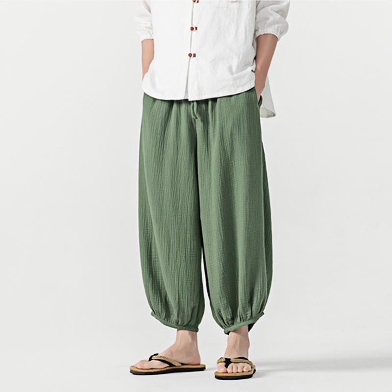 Nimara Ritual Soft Solid Color Drawstring Cotton Men's Pants With Pockets