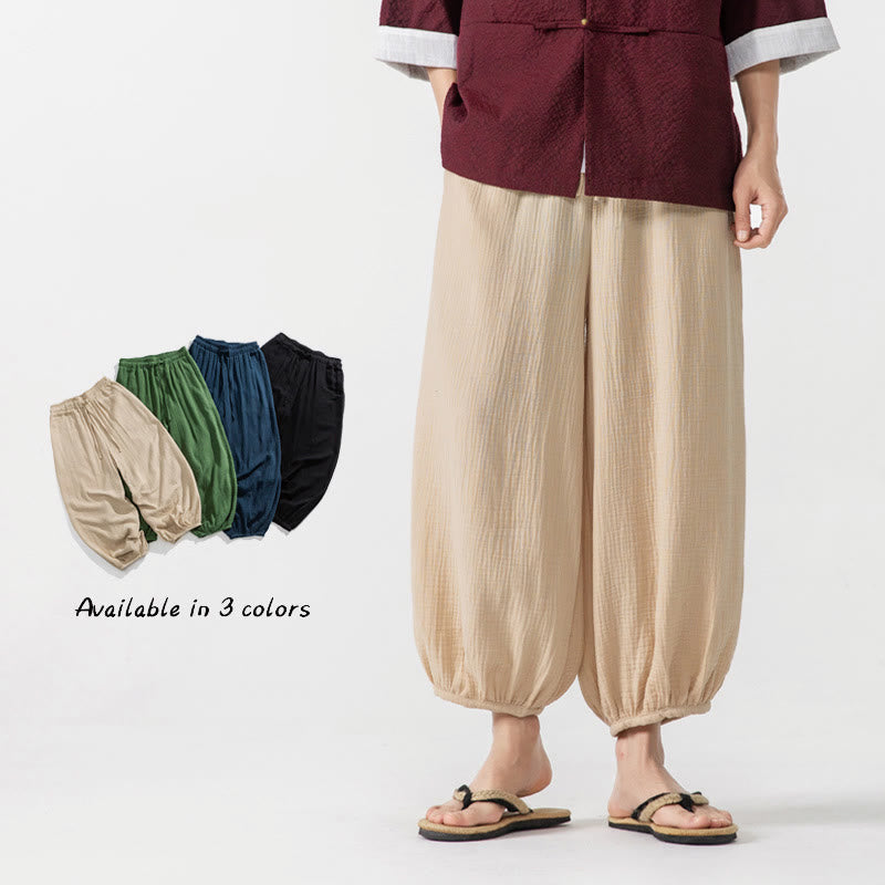 Nimara Ritual Soft Solid Color Drawstring Cotton Men's Pants With Pockets