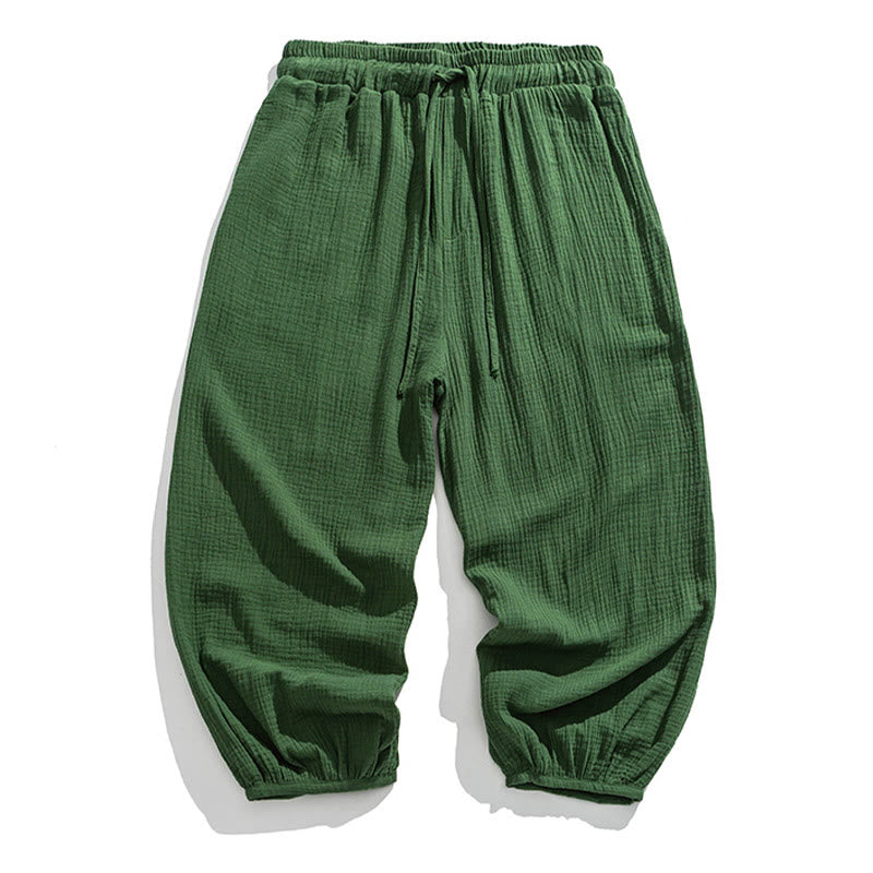 Nimara Ritual Soft Solid Color Drawstring Cotton Men's Pants With Pockets