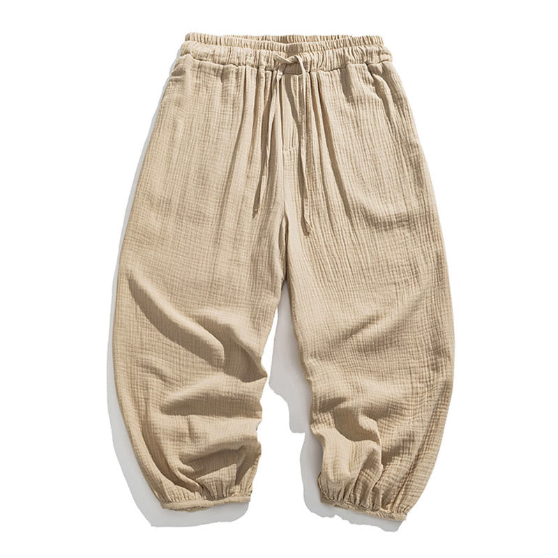 Nimara Ritual Soft Solid Color Drawstring Cotton Men's Pants With Pockets