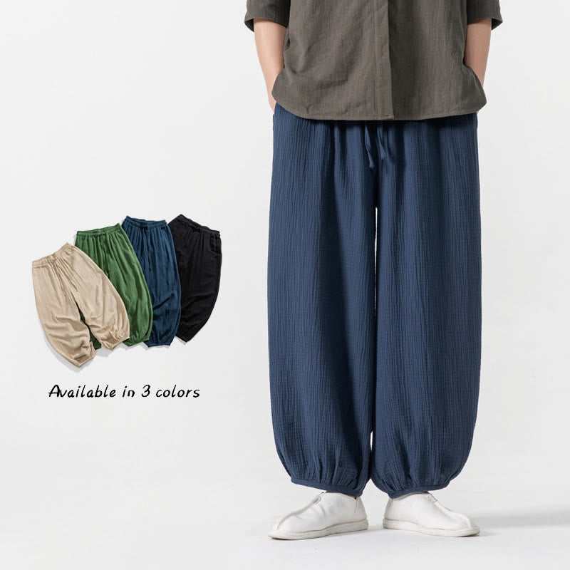 Nimara Ritual Soft Solid Color Drawstring Cotton Men's Pants With Pockets