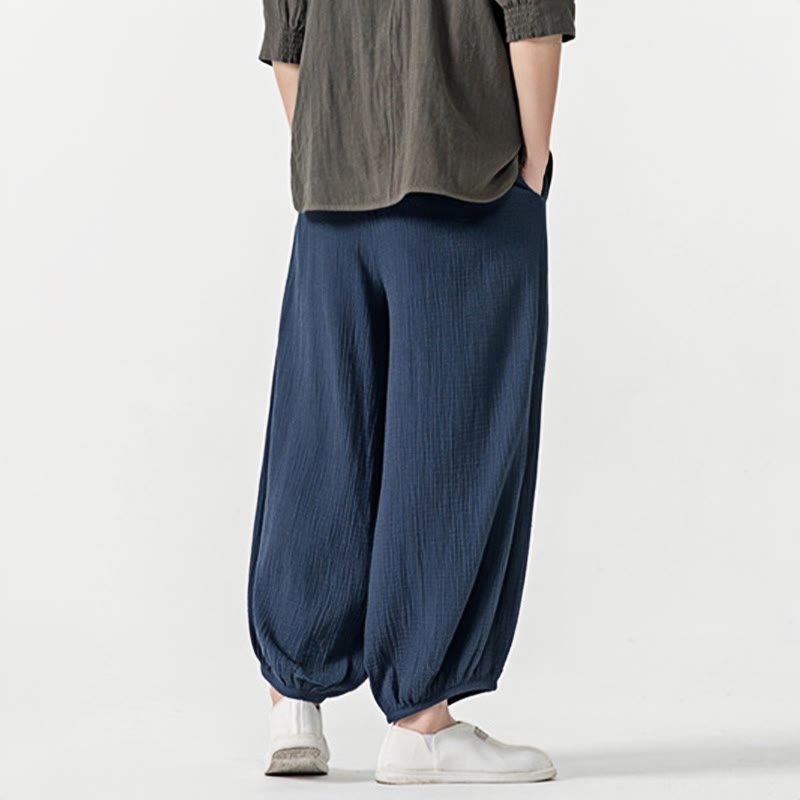 Nimara Ritual Soft Solid Color Drawstring Cotton Men's Pants With Pockets