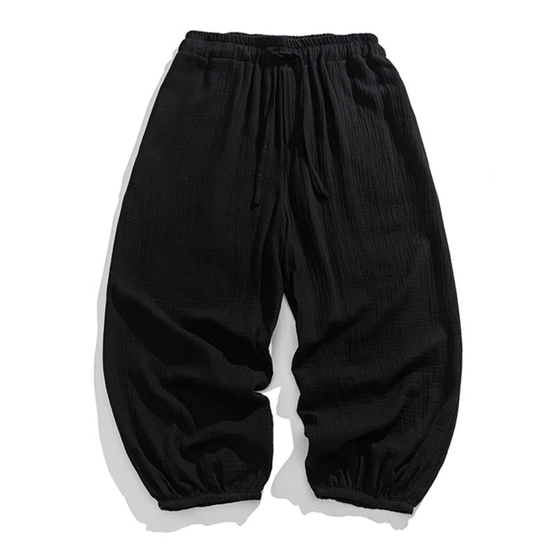 Nimara Ritual Soft Solid Color Drawstring Cotton Men's Pants With Pockets