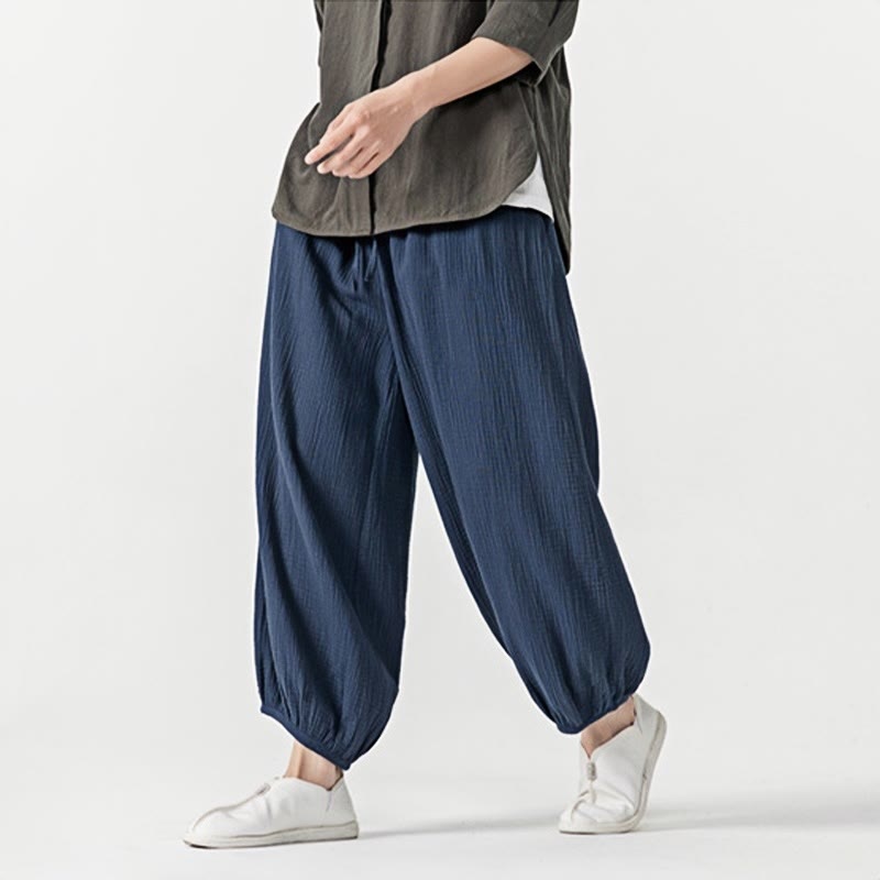 Nimara Ritual Soft Solid Color Drawstring Cotton Men's Pants With Pockets