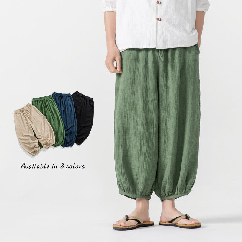 Nimara Ritual Soft Solid Color Drawstring Cotton Men's Pants With Pockets
