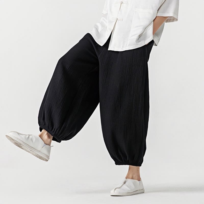 Nimara Ritual Soft Solid Color Drawstring Cotton Men's Pants With Pockets