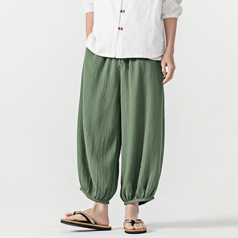 Nimara Ritual Soft Solid Color Drawstring Cotton Men's Pants With Pockets