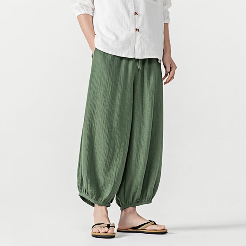 Nimara Ritual Soft Solid Color Drawstring Cotton Men's Pants With Pockets