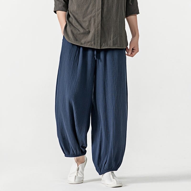 Nimara Ritual Soft Solid Color Drawstring Cotton Men's Pants With Pockets