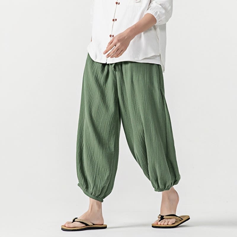 Nimara Ritual Soft Solid Color Drawstring Cotton Men's Pants With Pockets