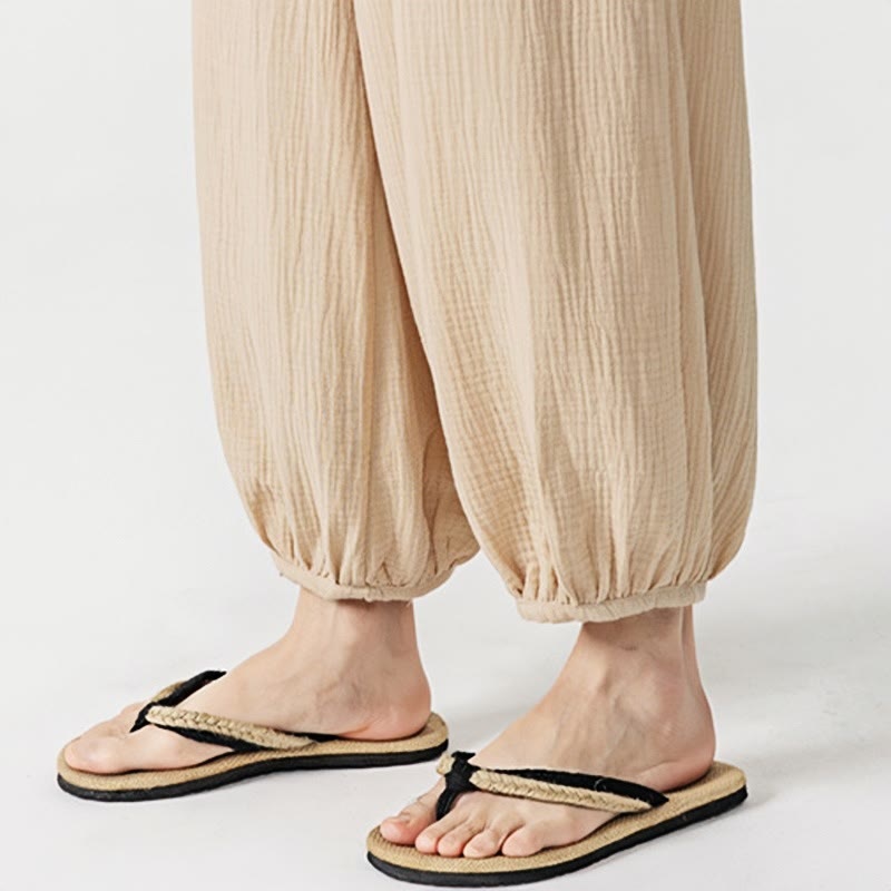 Nimara Ritual Soft Solid Color Drawstring Cotton Men's Pants With Pockets