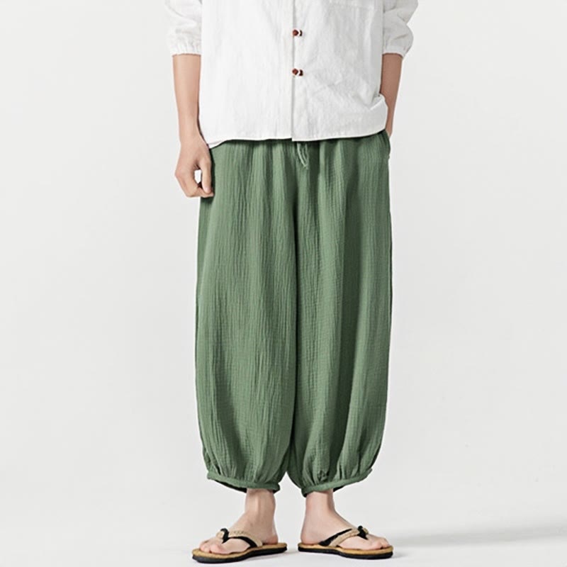 Nimara Ritual Soft Solid Color Drawstring Cotton Men's Pants With Pockets