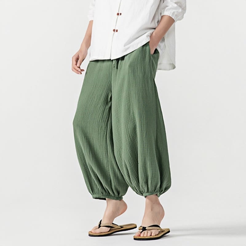 Nimara Ritual Soft Solid Color Drawstring Cotton Men's Pants With Pockets