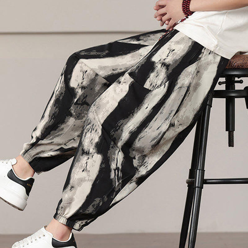 Nimara Ritual Stripe Pattern Drawstring Men's Harem Pants With Pockets
