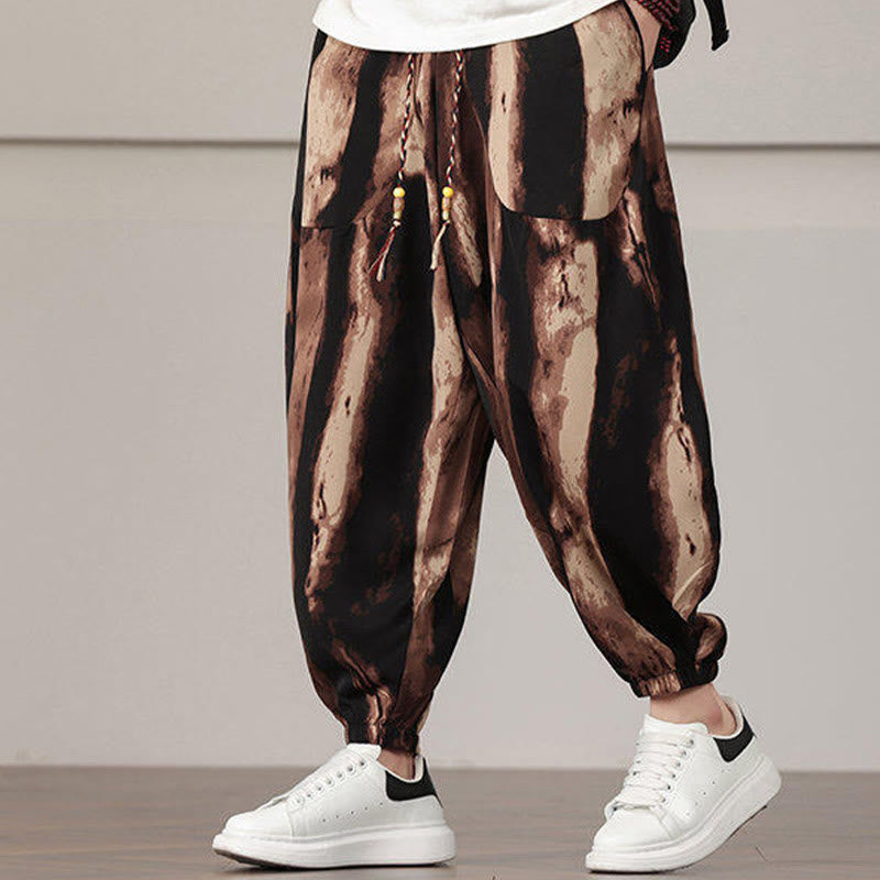 Nimara Ritual Stripe Pattern Drawstring Men's Harem Pants With Pockets