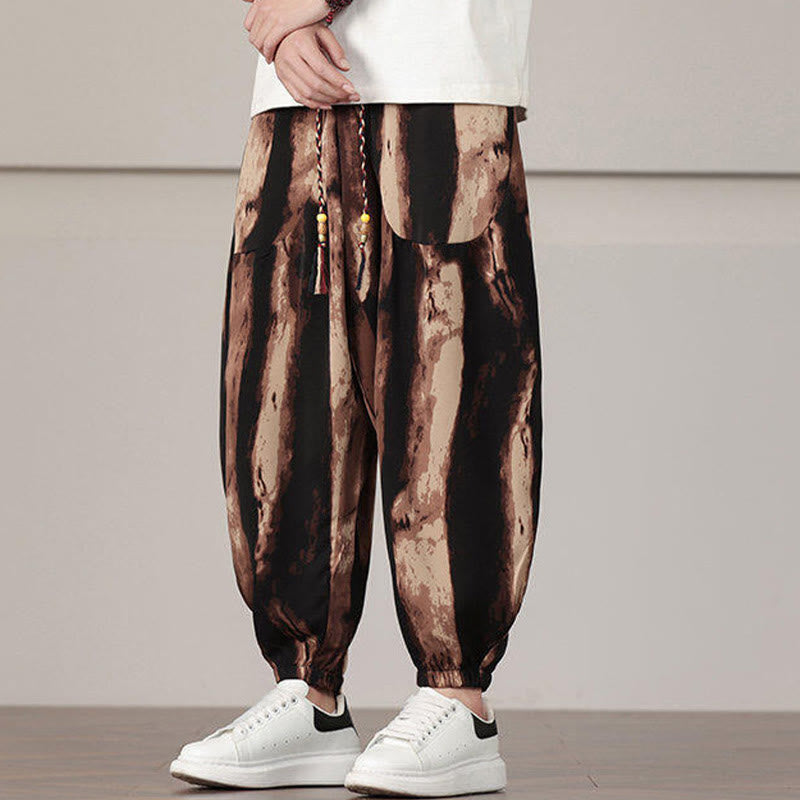 Nimara Ritual Stripe Pattern Drawstring Men's Harem Pants With Pockets