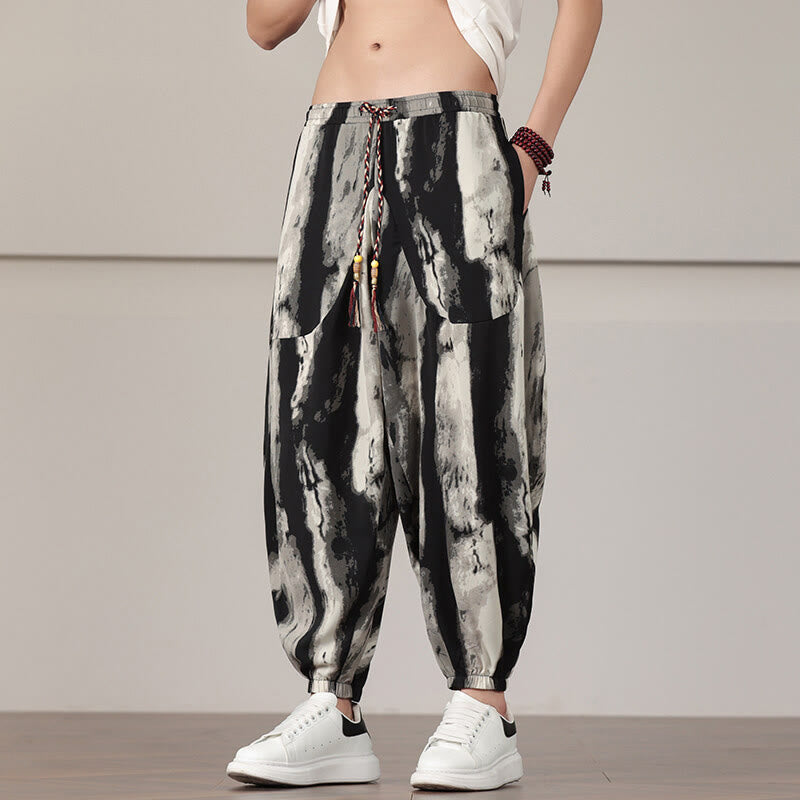 Nimara Ritual Stripe Pattern Drawstring Men's Harem Pants With Pockets