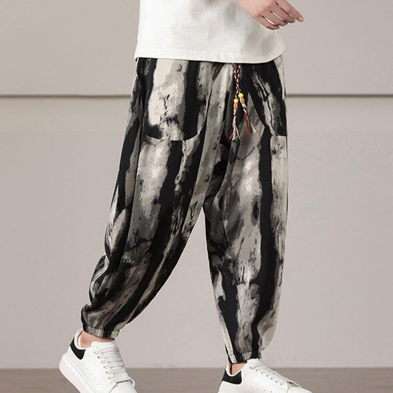 Nimara Ritual Stripe Pattern Drawstring Men's Harem Pants With Pockets