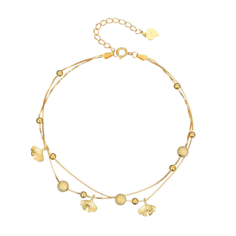 Nimara Ritual 925 Sterling Silver Ginkgo Leaf Double Layer Protection Anklet