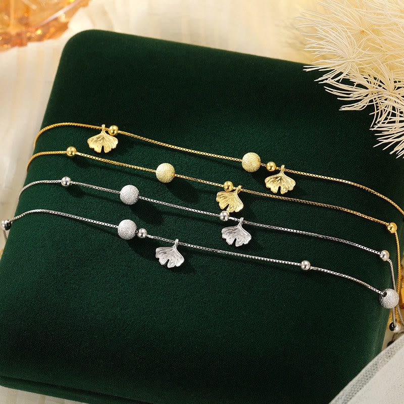 Nimara Ritual 925 Sterling Silver Ginkgo Leaf Double Layer Protection Anklet