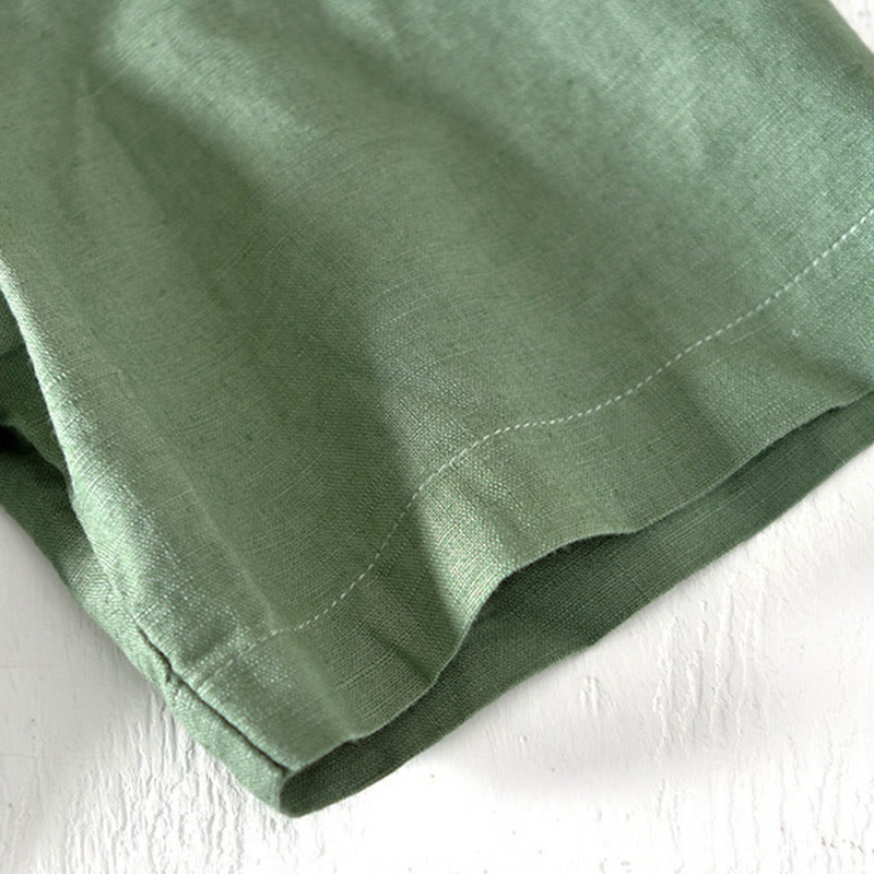 Nimara Ritual Summer Stand Collar Short Sleeve Cotton Linen Half Button Men's Shirt