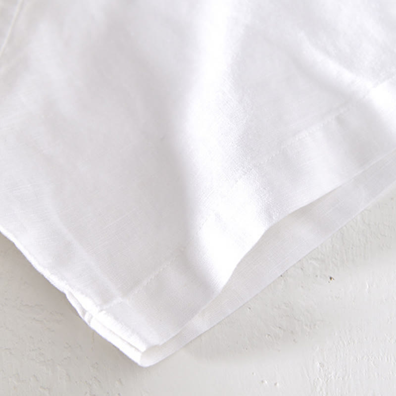 Nimara Ritual Summer Stand Collar Short Sleeve Cotton Linen Half Button Men's Shirt