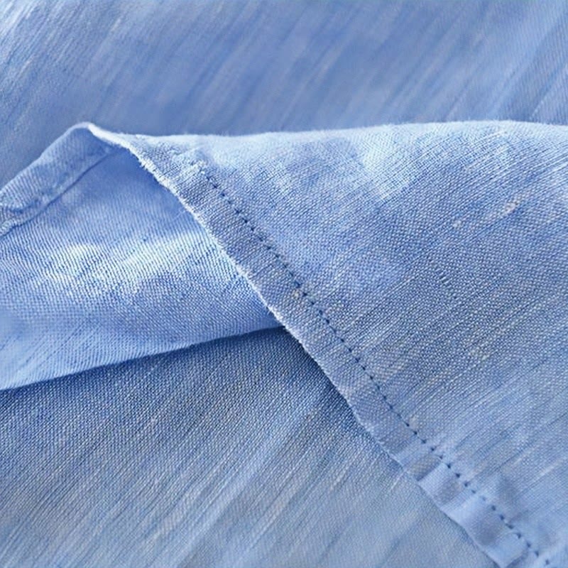 Nimara Ritual Daily Solid Color Stand Collar Half Sleeve Linen Half Button Men's Shirt