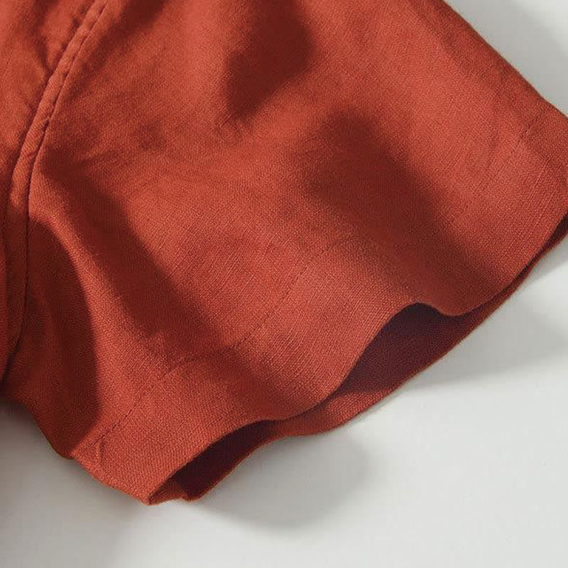 Nimara Ritual Daily Frog-Button Stand Collar Short Sleeve Linen Men's Shirt