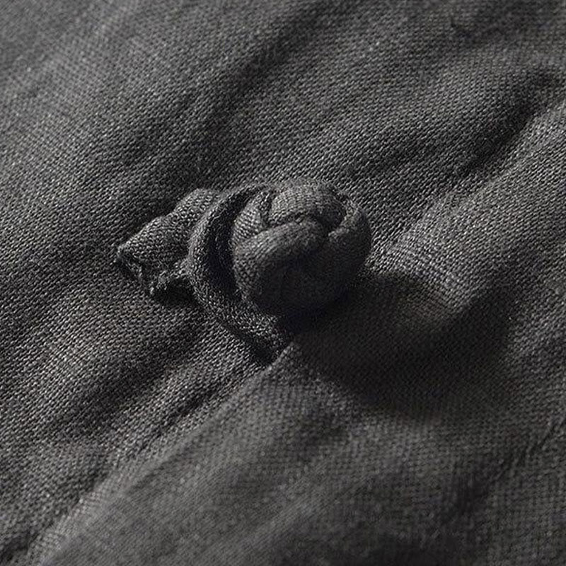 Nimara Ritual Daily Frog-Button Stand Collar Short Sleeve Linen Men's Shirt