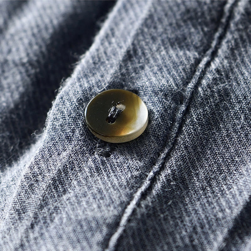 Nimara Ritual Causal Plain Lapel Ramie Linen Half Button Men's Shirt