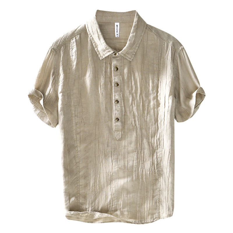 Nimara Ritual Causal Plain Lapel Ramie Linen Half Button Men's Shirt