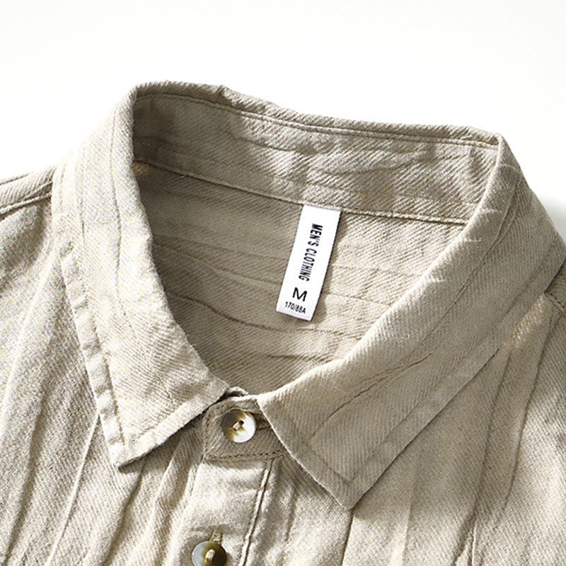 Nimara Ritual Causal Plain Lapel Ramie Linen Half Button Men's Shirt