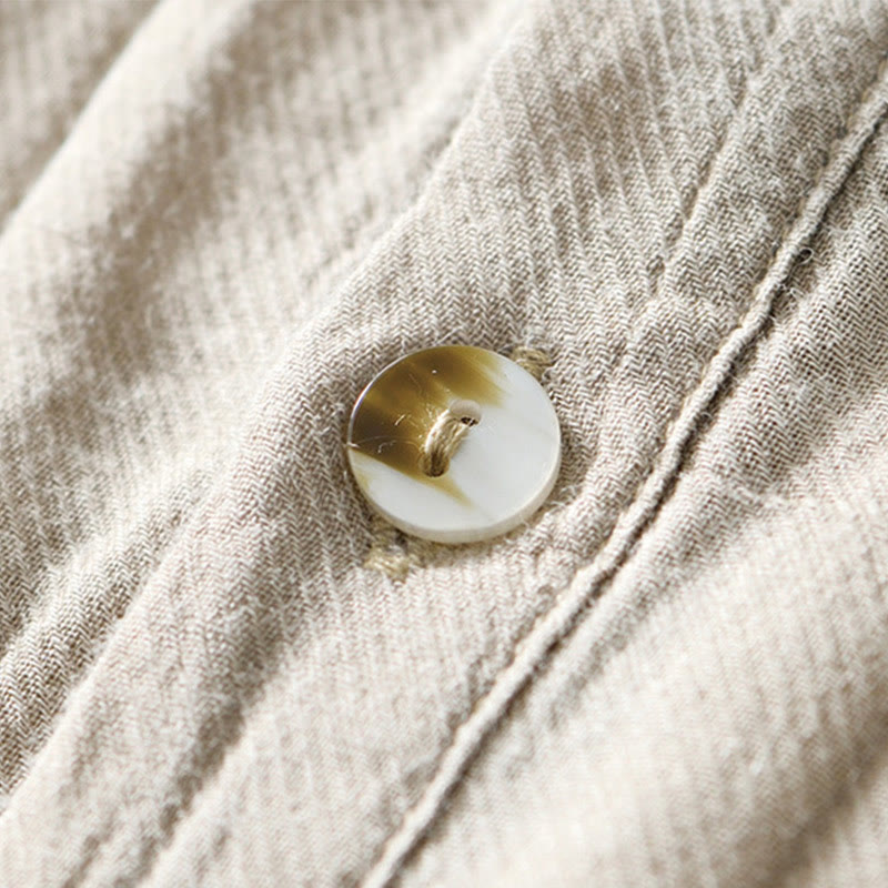 Nimara Ritual Causal Plain Lapel Ramie Linen Half Button Men's Shirt