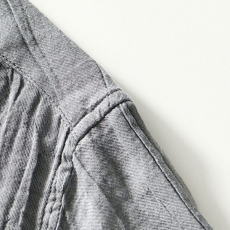 Nimara Ritual Causal Plain Lapel Ramie Linen Half Button Men's Shirt