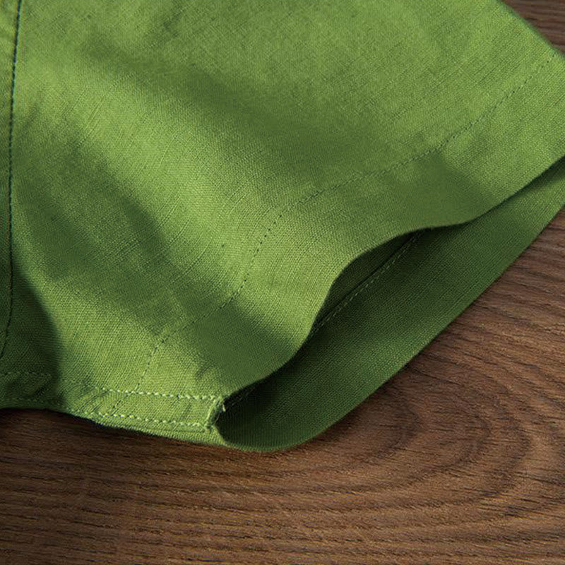 Nimara Ritual Soft Embroidery Crane Pattern Stand Collar Cotton Linen Half Button Men's Shirt